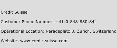 Credit Suisse Phone Number Customer Service