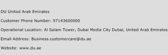 DU United Arab Emirates Phone Number Customer Service