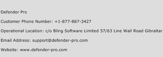 Defender Pro Phone Number Customer Service