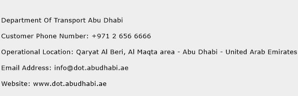 Department Of Transport Abu Dhabi Phone Number Customer Service