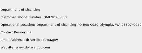 Department of Licensing Phone Number Customer Service