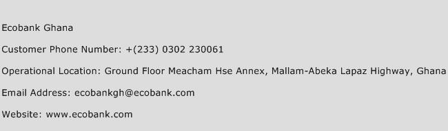 Ecobank Ghana Phone Number Customer Service