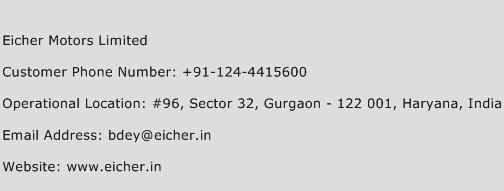 Eicher Motors Limited Phone Number Customer Service