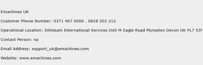 Emachines UK Phone Number Customer Service