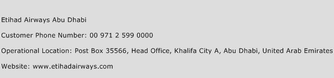 Etihad Airways Abu Dhabi Phone Number Customer Service