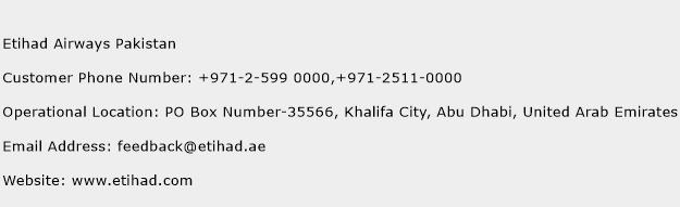 Etihad Airways Pakistan Phone Number Customer Service