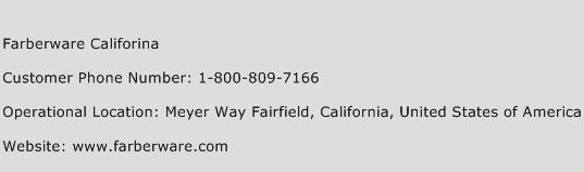 Farberware Califorina Phone Number Customer Service