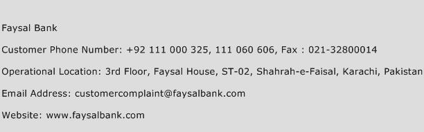 Faysal Bank Phone Number Customer Service