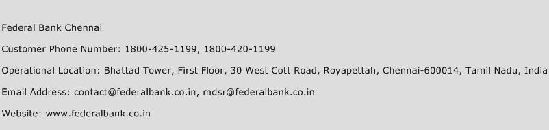 Federal Bank Chennai Phone Number Customer Service