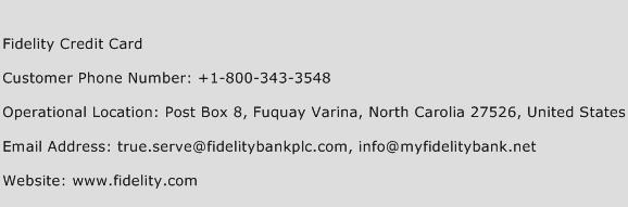 Fidelity Credit Card Phone Number Customer Service