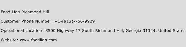 Food Lion Richmond Hill Phone Number Customer Service