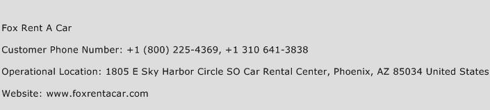 Fox Rent A Car Phone Number Customer Service