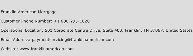 Franklin American Mortgage Phone Number Customer Service
