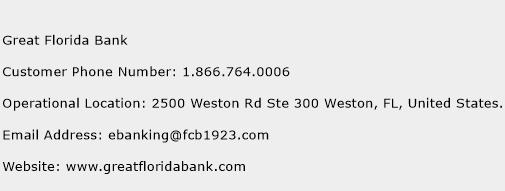 Great Florida Bank Phone Number Customer Service