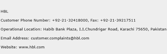 HBL Phone Number Customer Service