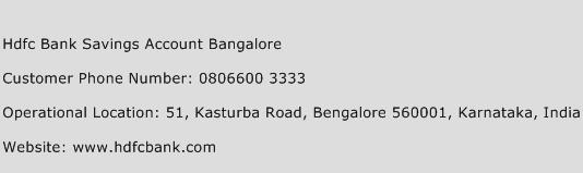 HDFC Bank Savings Account Bangalore Phone Number Customer Service
