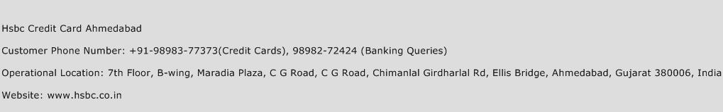 HSBC Credit Card Ahmedabad Phone Number Customer Service