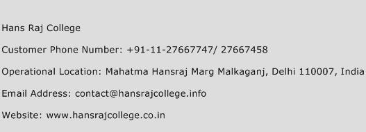 Hans Raj College Phone Number Customer Service