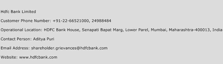 Hdfc Bank Limited Phone Number Customer Service