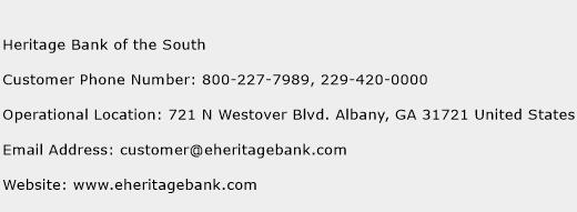 Heritage Bank of the South Phone Number Customer Service