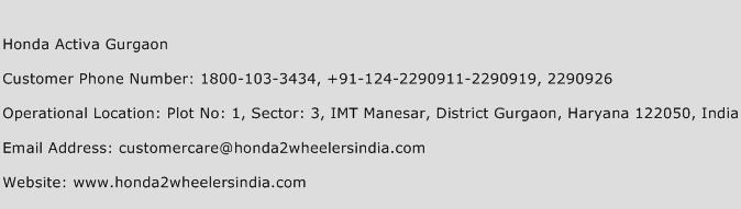 Honda Activa Gurgaon Phone Number Customer Service