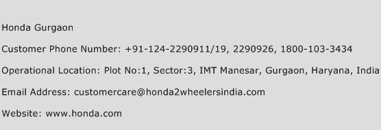 Honda Gurgaon Phone Number Customer Service