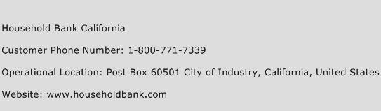 Household Bank California Phone Number Customer Service