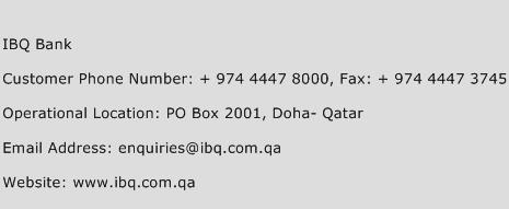 IBQ Bank Phone Number Customer Service