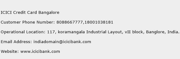 ICICI Credit Card Bangalore Phone Number Customer Service