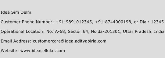 Idea Sim Delhi Phone Number Customer Service