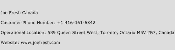 Joe Fresh Canada Phone Number Customer Service