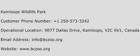 Kamloops Wildlife Park Phone Number Customer Service