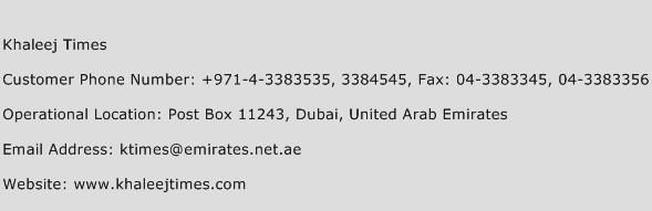 Khaleej Times Phone Number Customer Service