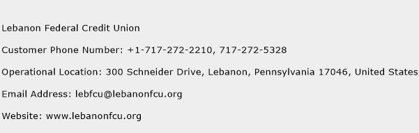 Lebanon Federal Credit Union Phone Number Customer Service