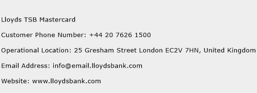 Lloyds TSB Mastercard Phone Number Customer Service
