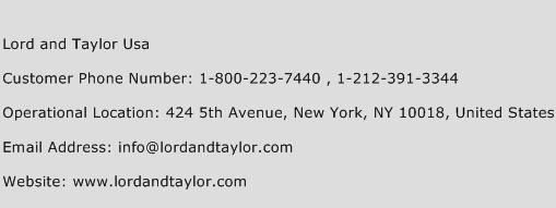 Lord and Taylor Usa Phone Number Customer Service