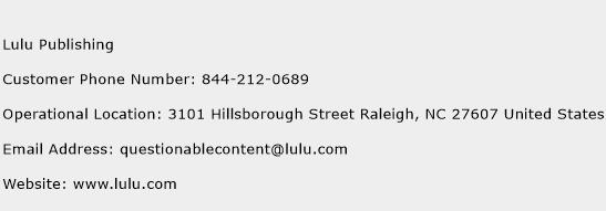 Lulu Publishing Phone Number Customer Service