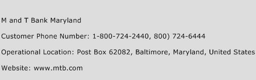 M And T Bank Maryland Phone Number Customer Service