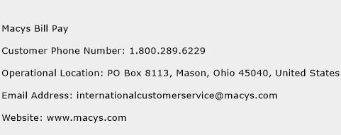 Macys Bill Pay Phone Number Customer Service