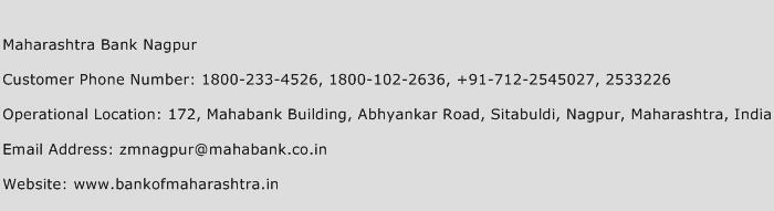 Maharashtra Bank Nagpur Phone Number Customer Service