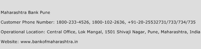 Maharashtra Bank Pune Phone Number Customer Service
