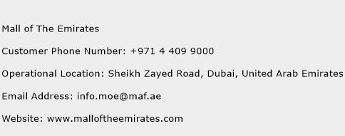 Mall of The Emirates Phone Number Customer Service