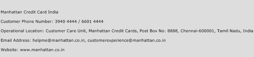 Manhattan Credit Card India Phone Number Customer Service