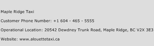 Maple Ridge Taxi Phone Number Customer Service