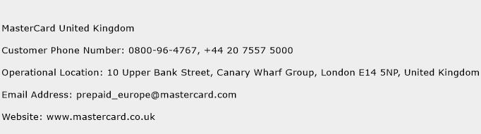 MasterCard United Kingdom Phone Number Customer Service