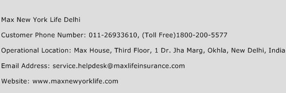 Max New York Life Delhi Phone Number Customer Service
