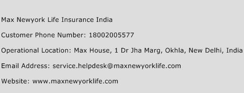 Max Newyork Life Insurance India Phone Number Customer Service