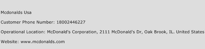 Mcdonalds USA Phone Number Customer Service