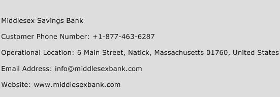 Middlesex Savings Bank Phone Number Customer Service