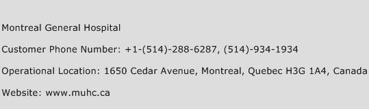 Montreal General Hospital Phone Number Customer Service